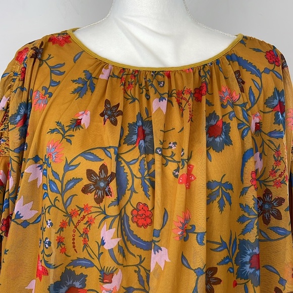 Free People Mustard Yellow Wild Flower Honey Mesh Top. Size XS/Small. - Picture 5 of 14